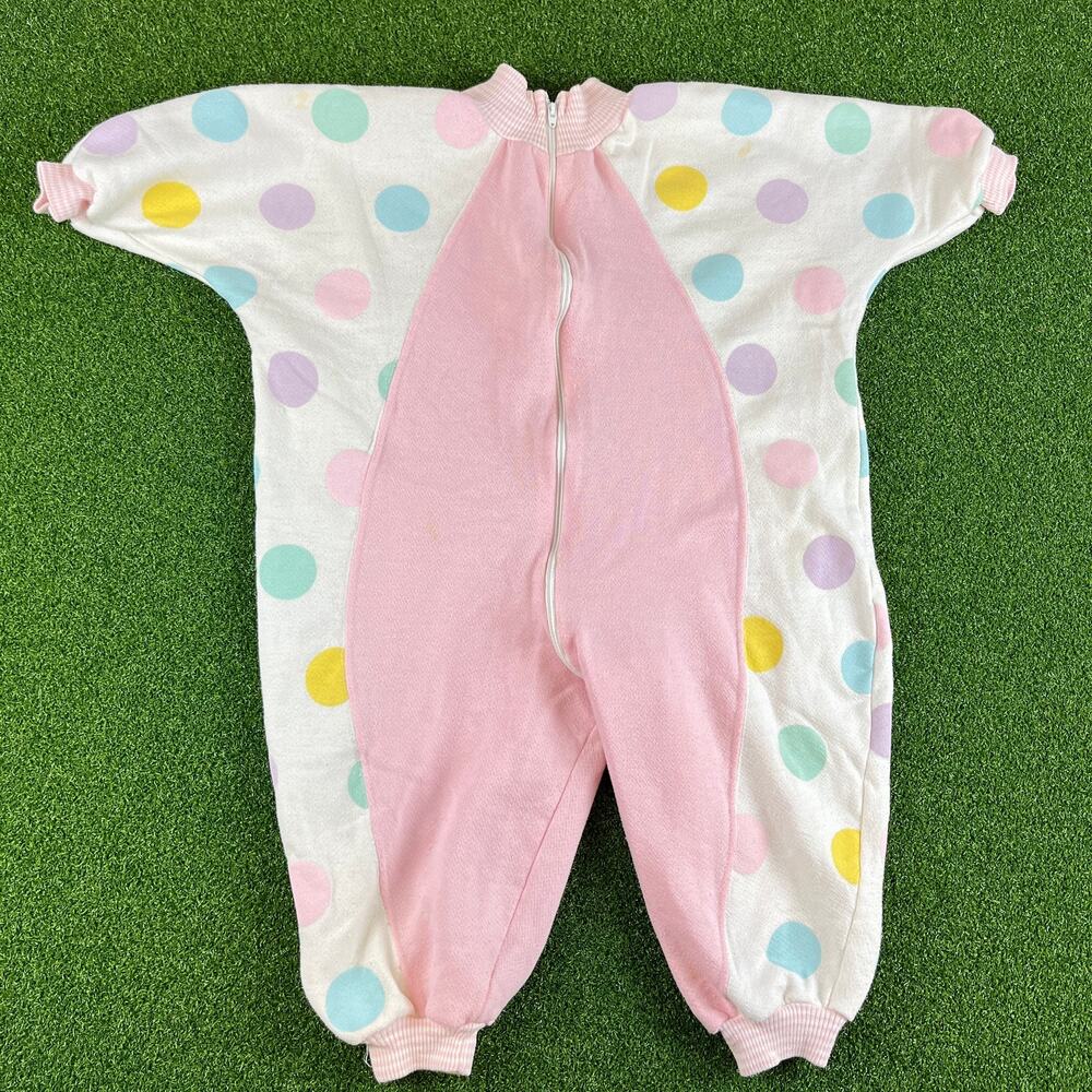 Vintage 90s Buster Brown Toddler Pink Polka Dot Baby Romper 24M